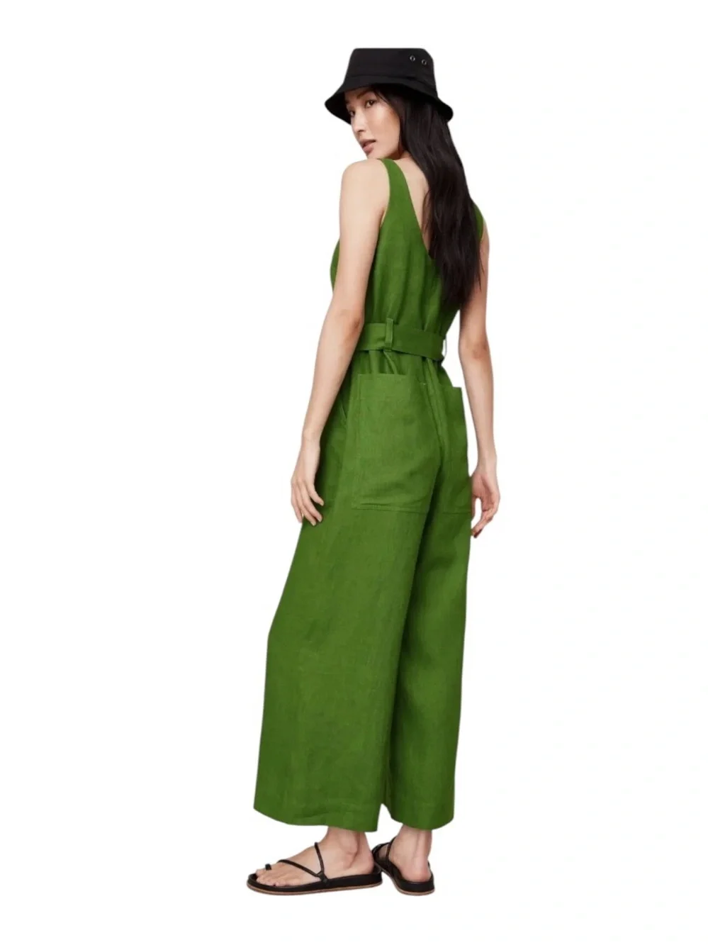 Banana Republic 100% European Linen Wide Leg Jumpsuit Green NWT Sz 6